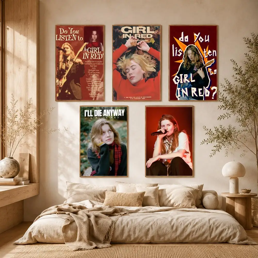 Girl in Red Singer Indie Pop Poster Self-adhesive Advanced Aesthetic Printing Paper Wall Art for Living Room Home Decor