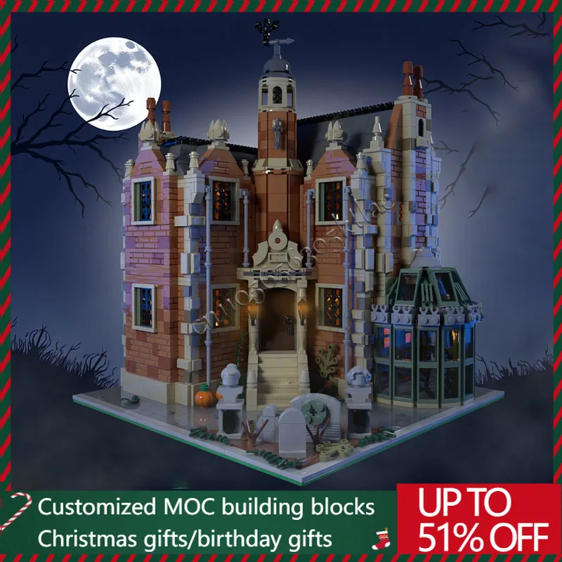 

2098 PCS MOC Creative City Street View Modular Haunted Mansion Model Architecture Building Block Kids Assembly Bricks Toys Gifts