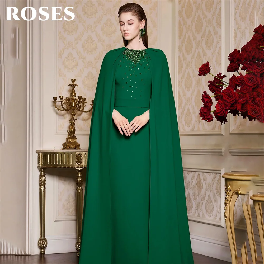 ROSES Green Party Dresses Off the Shoulder فساتين السهرة Beading On Chest Night Dresses with Shawl Celebrity Dress Customized