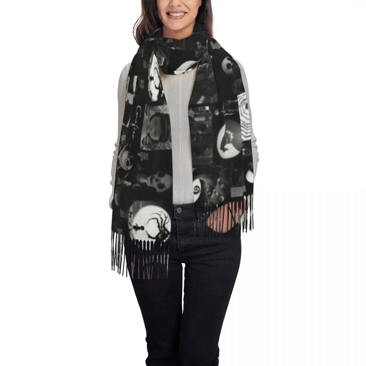 Custom Print Halloween The Nightmare Before Christmas Scarf Men Women Winter Warm Scarves Jack Skellington Shawls Wraps