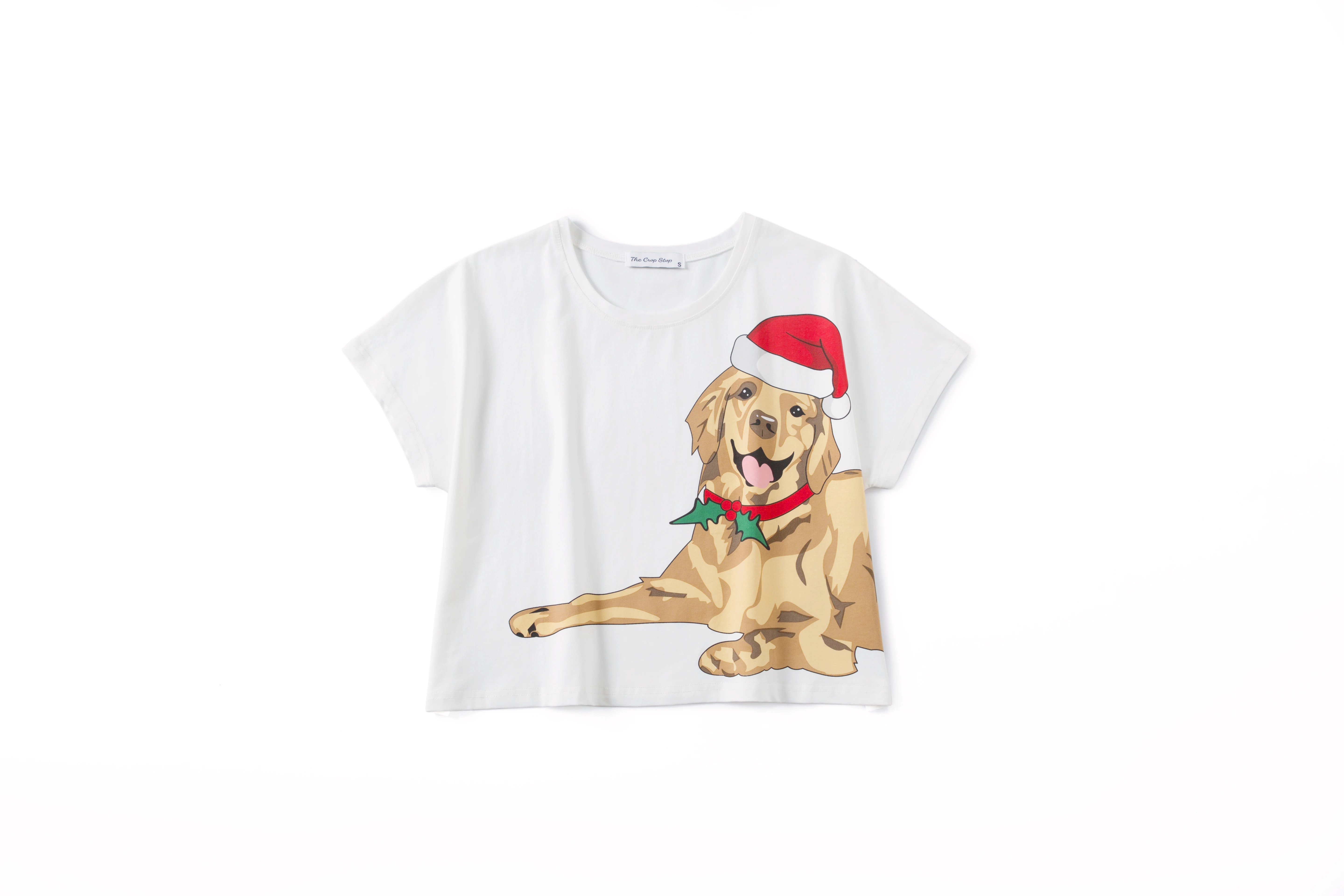 New Sleep Top Christmas Dachshund With Santa Hat Dog Print Loose T shirt Women Crop Top Short Top Cotton Pajamas pyjamas T7N001