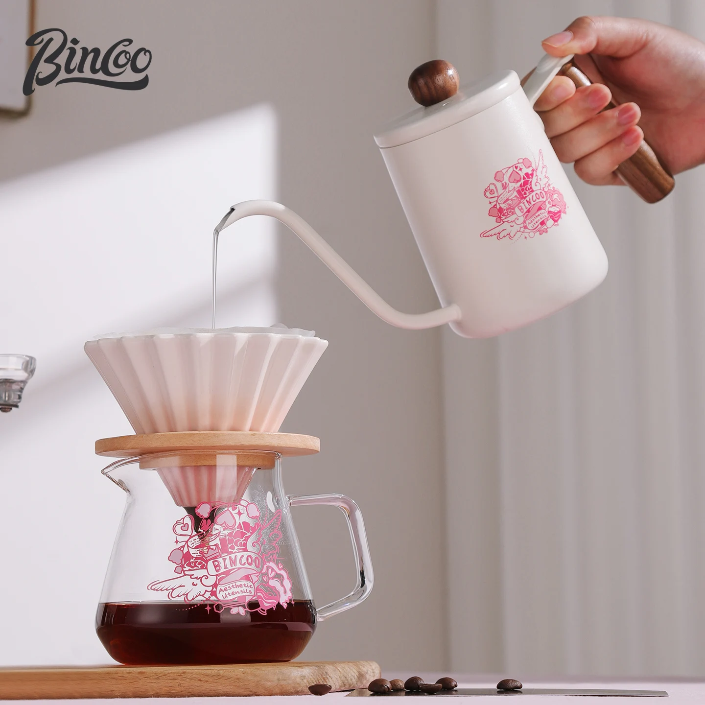 Bincoo 600 ML Coffee Gooseneck Kettle Cafe Camping Drip Pot  Barista Accessories Tools Coffeeware Utensils Tea Water
