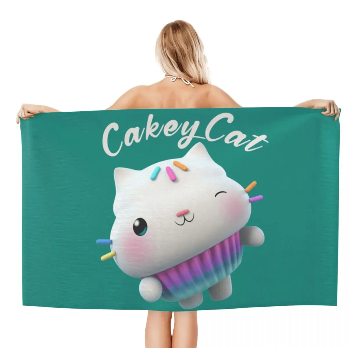 Gabbys Dollhouse Cakey Cat Beach Towel Quick Drying Cartoon Anime Soft Linen Microfiber Bath Sauna Towels