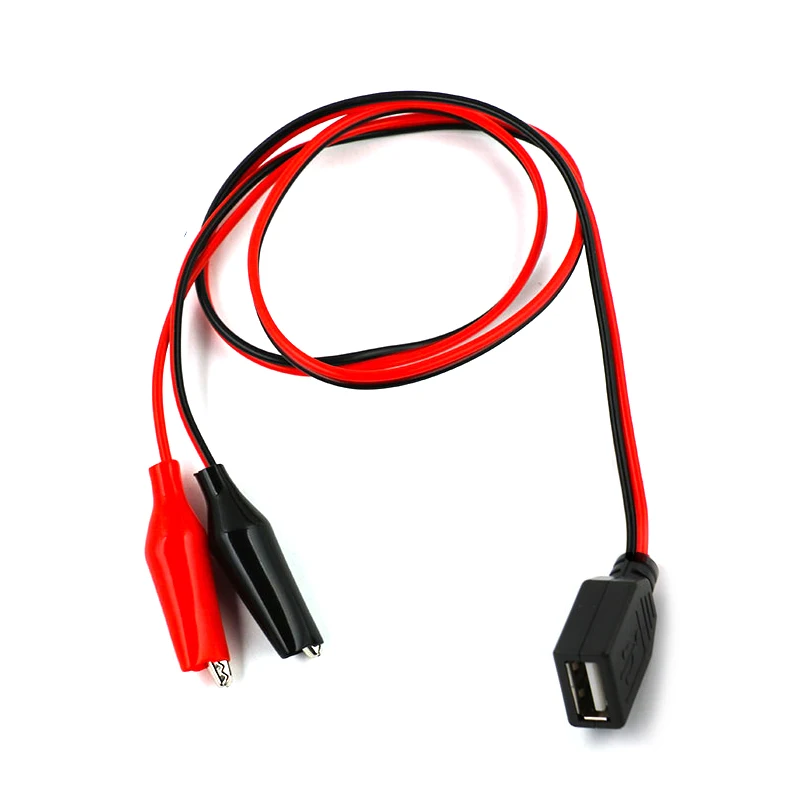 Alligator Test Clips Clamp to USB Male / USB Female Connector Power Supply Adapter Wire 58cm Cable Red and Black