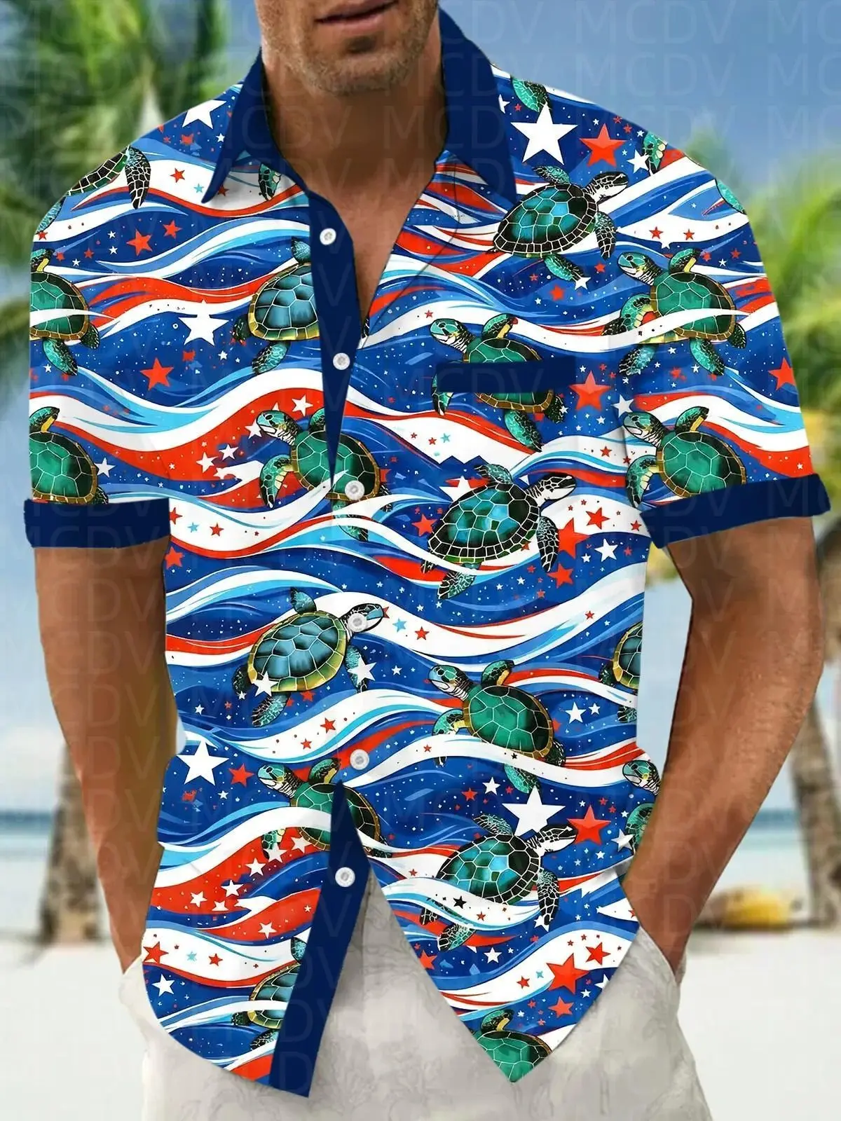 Tropical Scenery Pattern Men's Hawaiian Shirt Stretch Easy Care Camp Shirt Big Tall
