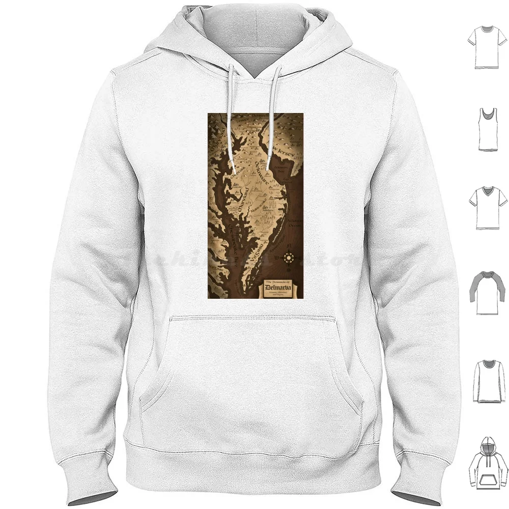 Fantasy Map Hoodies Long Sleeve Map Fantasy Fantasy Map Antique Classic Delaware Virginia Maryland Pennsylvania New