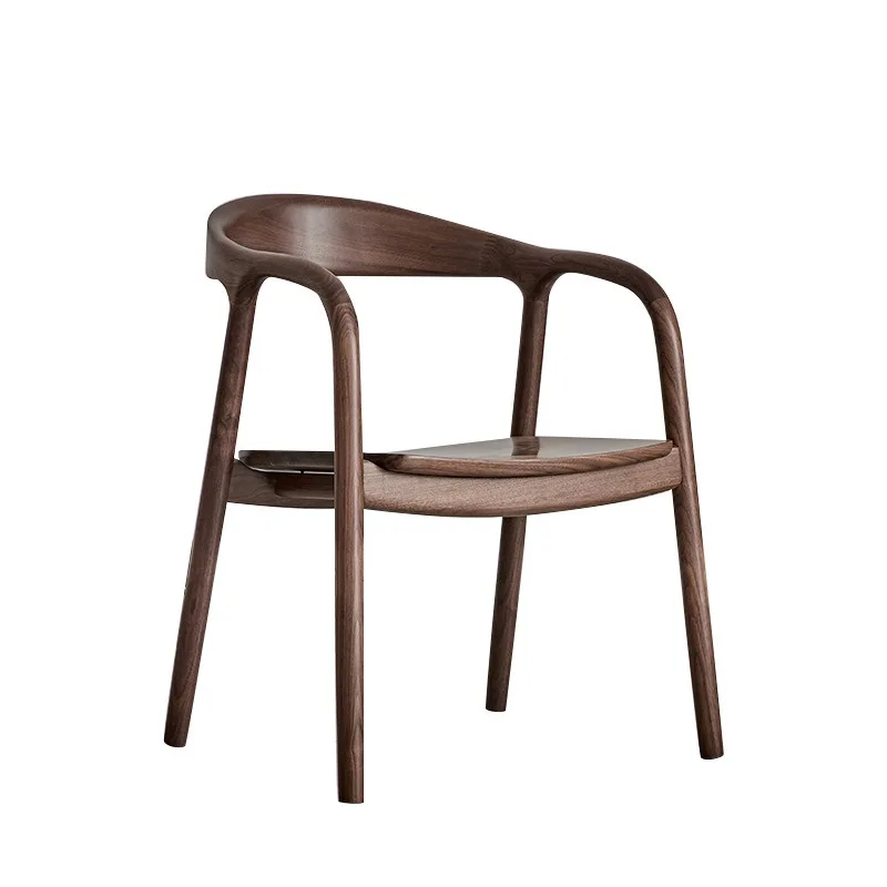

Solid Wood Dining Chair Rubber Wood Black Walnut with Armrests Dining Chair Commercial Household Meeting Chair Vintage