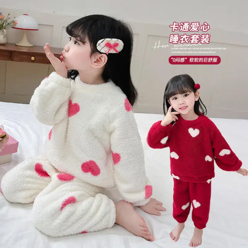 

Популярный пижамный комплект Kawaii для девочек, модный студенческий осенне-зимний утепленный повседневный фланелевой топ, длинные штаны, домашняя одежда, детская одежда