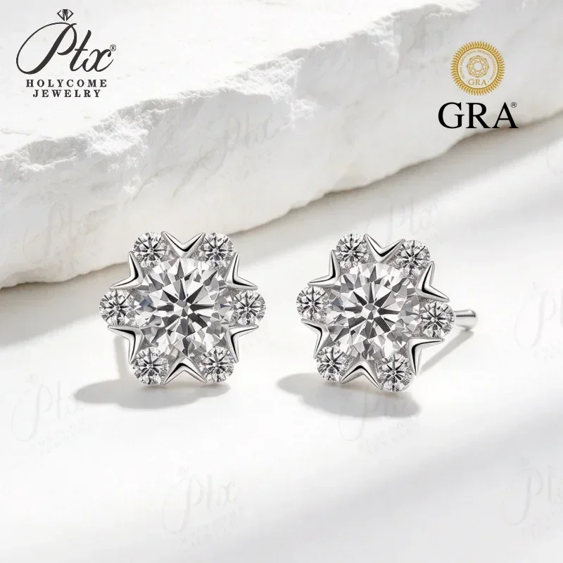 Moissanite Earrings 925 Silver 2CT D Color Snowflake GRA Certificate Factory Direct Hypoallergenic Fine Jewelry For Women