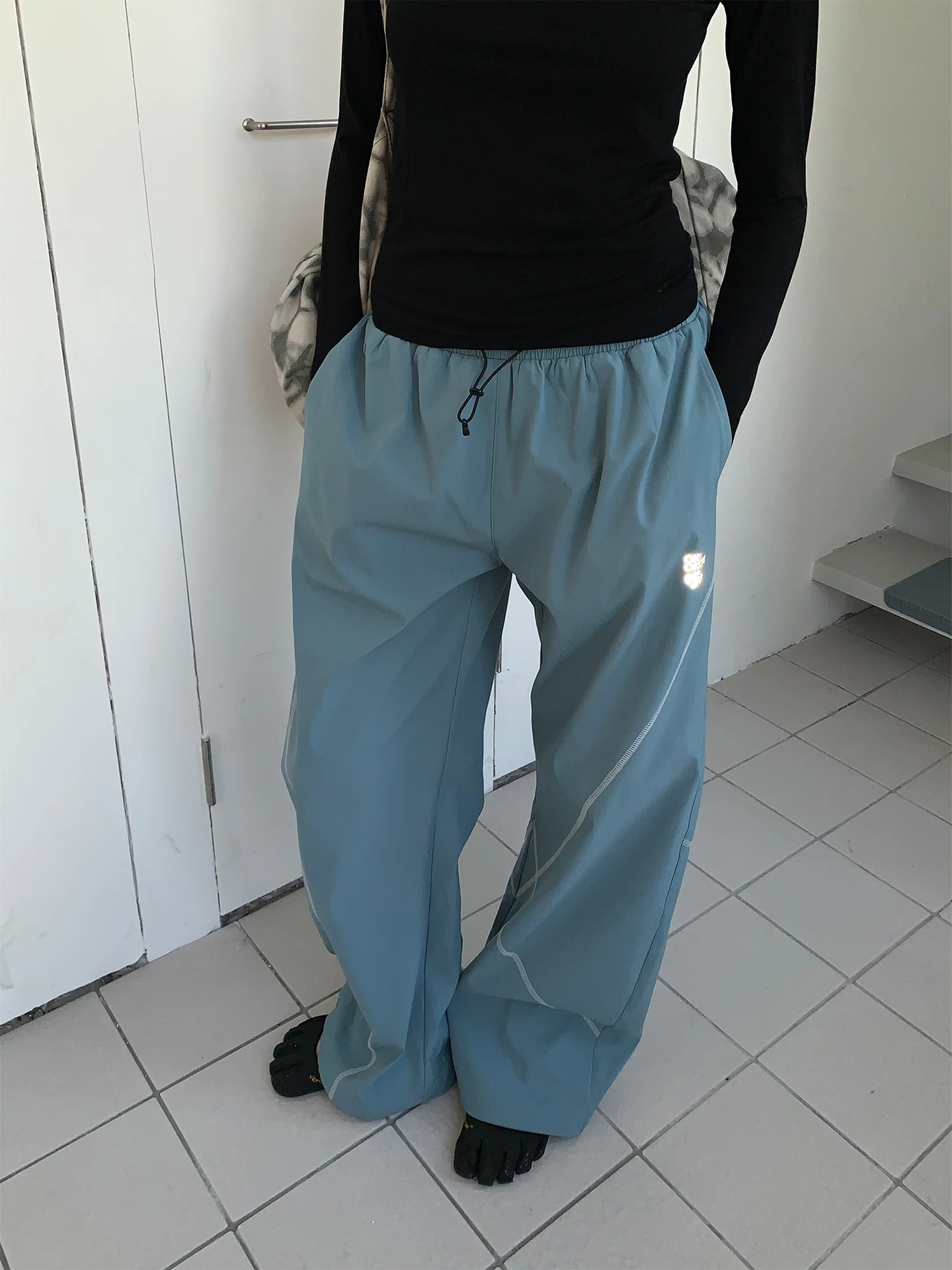 Outdoor Workwear Loose Fit Trousers with Drawstring Casual Cargo Pants for Women Autumn Season Color Block Pattern Polyester ...