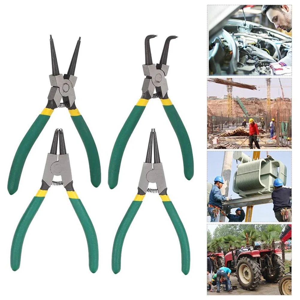 New Shown-4 Piece Circlip Pliers Set, Includes Snap Circle Pliers For Mini Internal & External Use, Straight & Bent Tips
