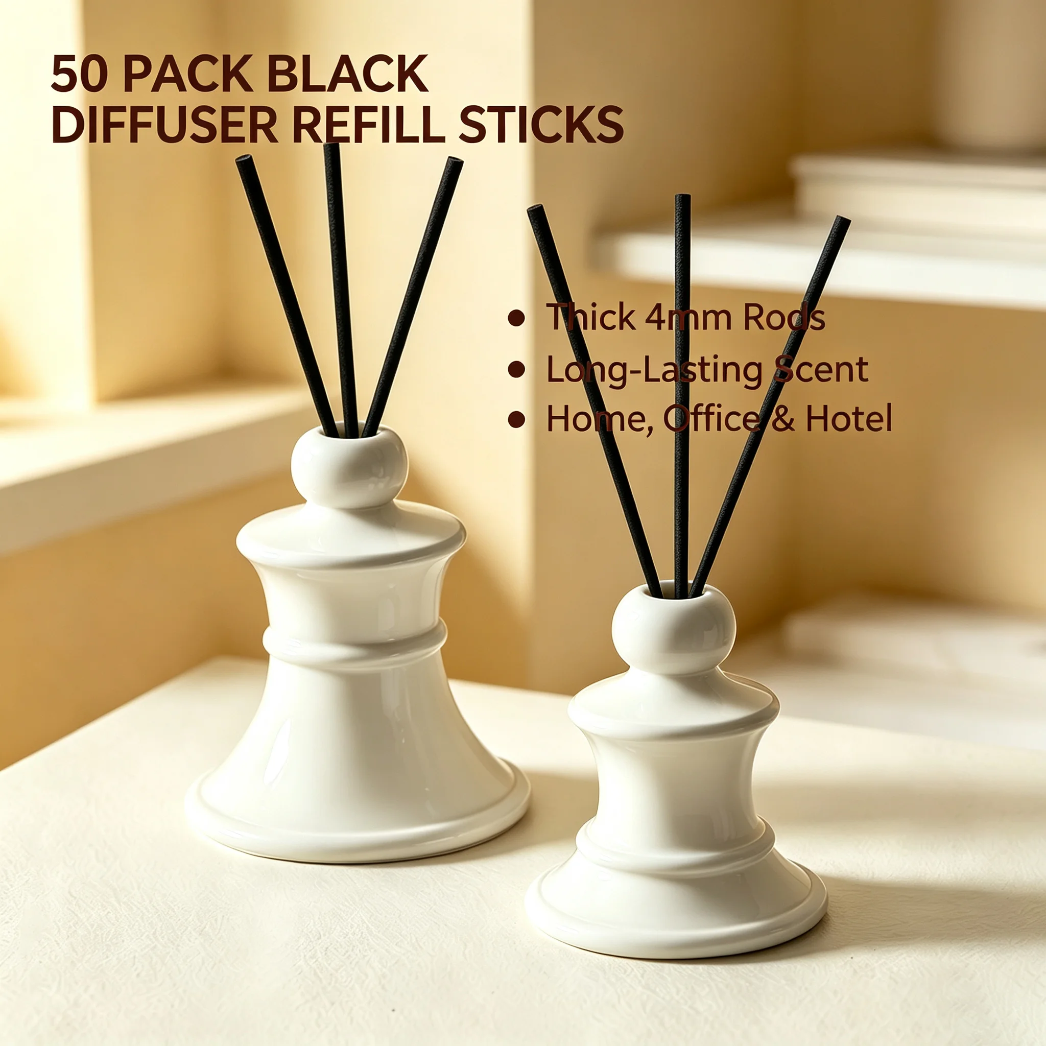 50Pcs 4mm Black Fiber Reed Diffuser Sticks, Volatile Replacement Sticks, Home Hotel Aroma Essential Oil Diffuser Accessories