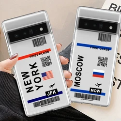 Hot World City Travel Ticket Label Phone Case For Google Pixel 9 Pro XL 8A 8 7 6A 5G Bar Code Transparent Soft Covers Fundas