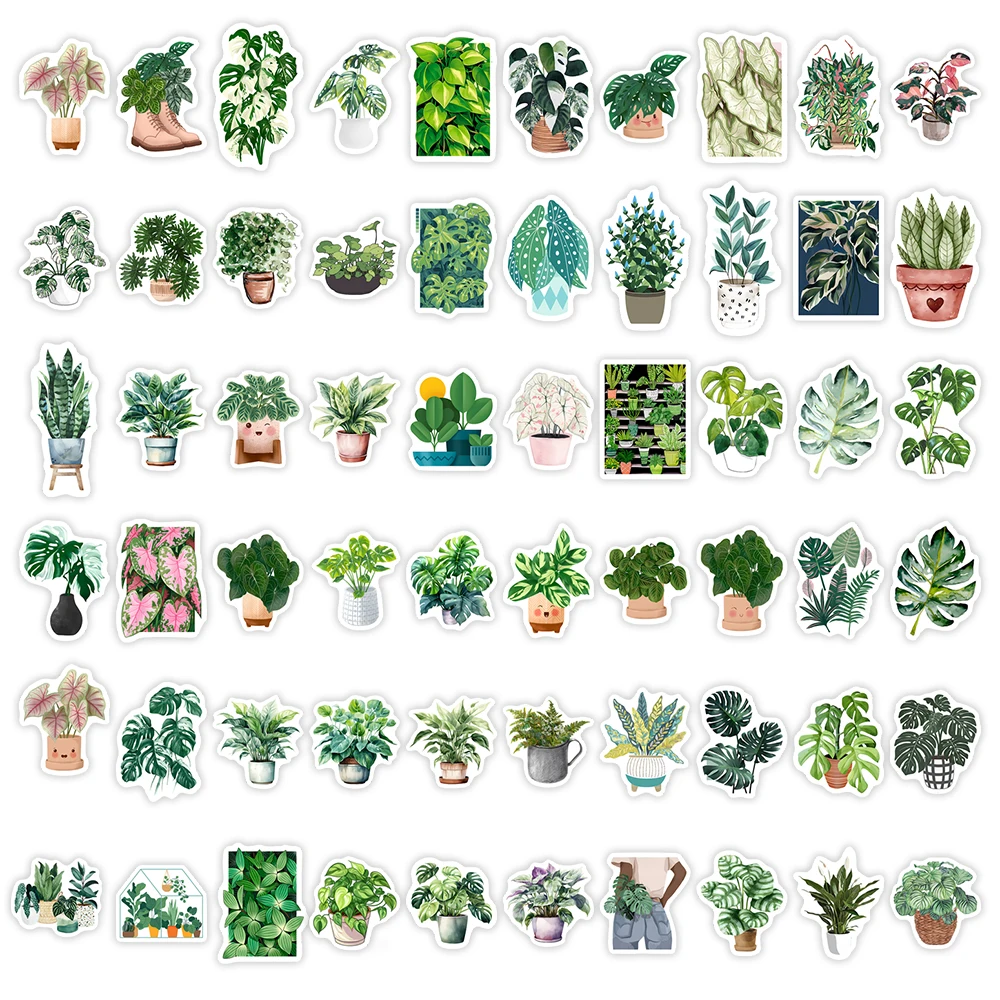 Cute Watercolor Green Plant Stickers Leaf Pattern Art DIY Toy Decorative Decal for Phone Luggage Laptop Scrapbook Waterproof