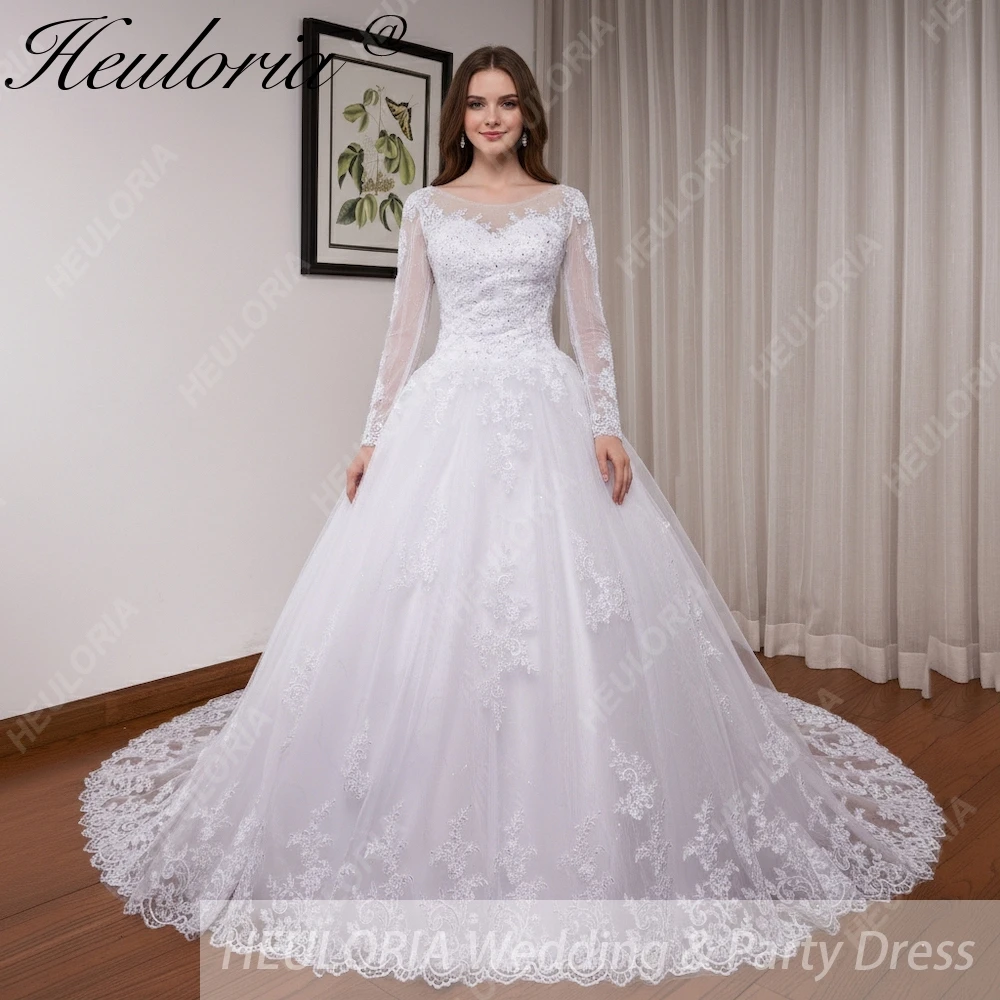 HEULORIA princesse robe de bal robe de mariée à manches longues robe de mariée grande taille robe de mariée dentelle perles robe de mariée