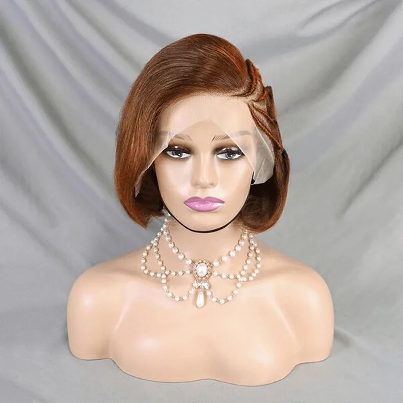 Brown Orange Short Braided Wig 100%  Hair Wig 13x4 Lace Front Wig Remy