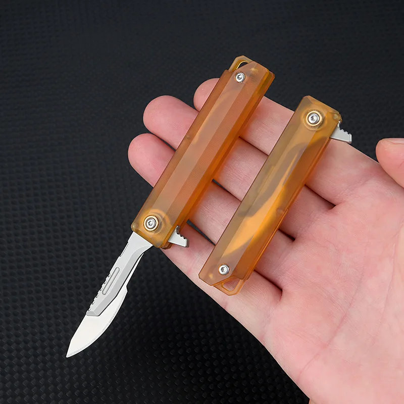 PEI Amber Color Utility Knife Open With One Hand Pocket Folding Knife Unpacking Surgical Knives Selfdefense Tool 10pcs Blades