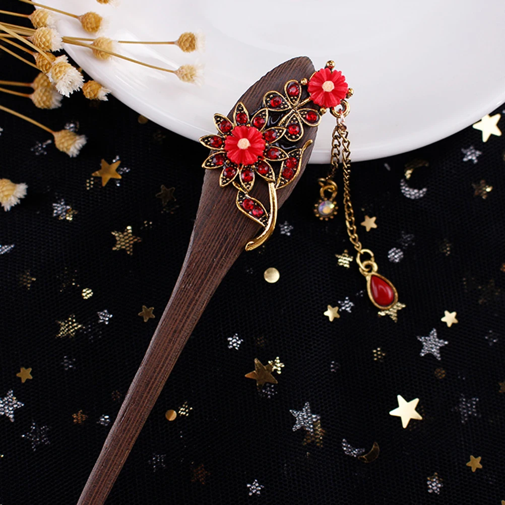 

2pcs Court Hair Sticks Vintage Wood Women Hairpin Bun Clip Updo Bridal Accessories Durable Safe Beautiful Design Gift