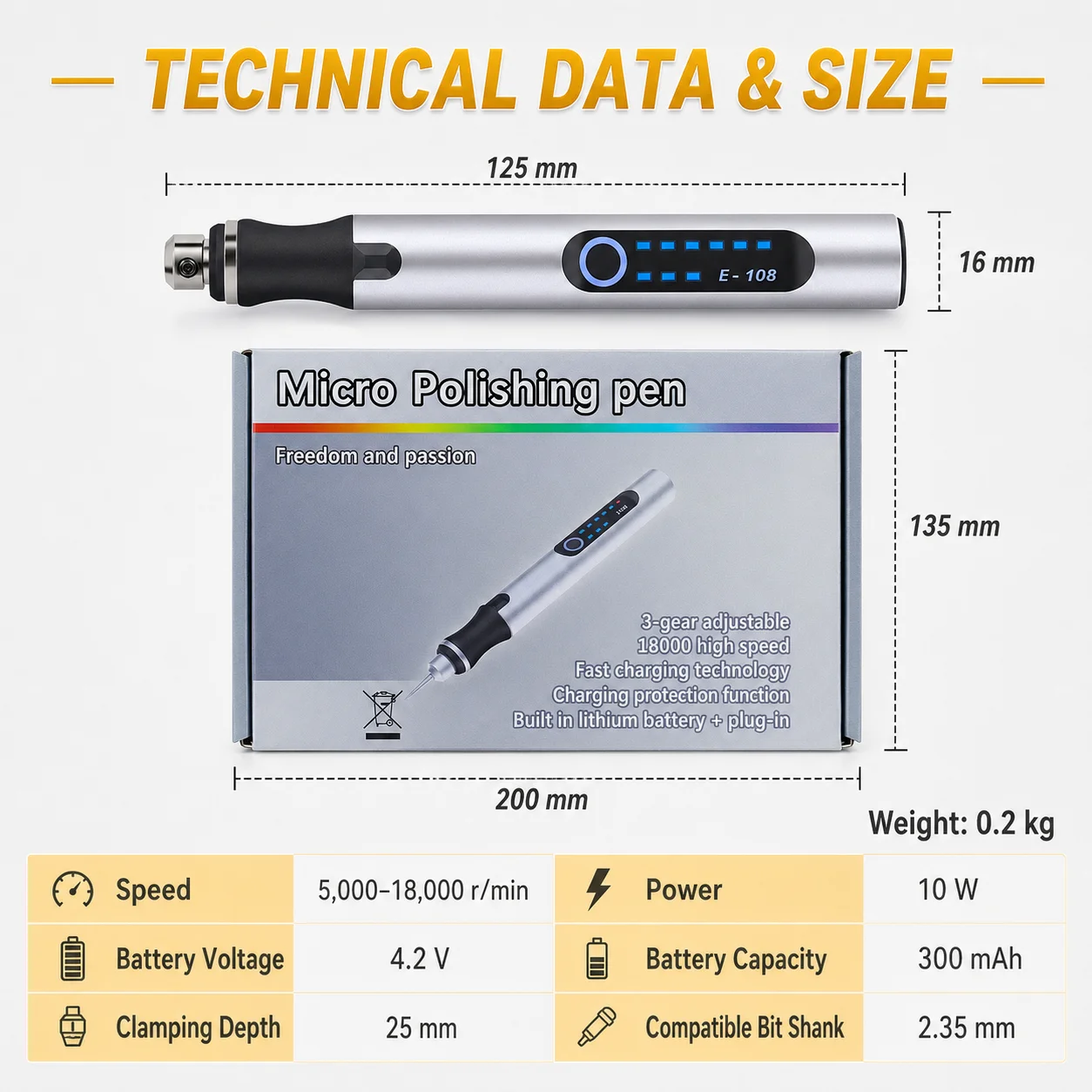 TOOLTOS USB Rechargeable Mini Engraving Pen 18000 RPM for Jewelry Metal Engraving Polishing Personalized DIY Crafts