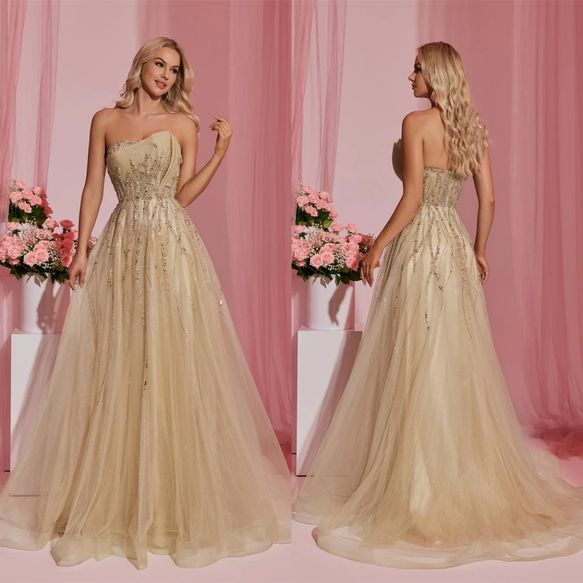 

Customized Exquisite pure Tulle Homecoming Dress Classic Strapless Sleeveless Beading Tiered Zipper Back Customized Robe de soi