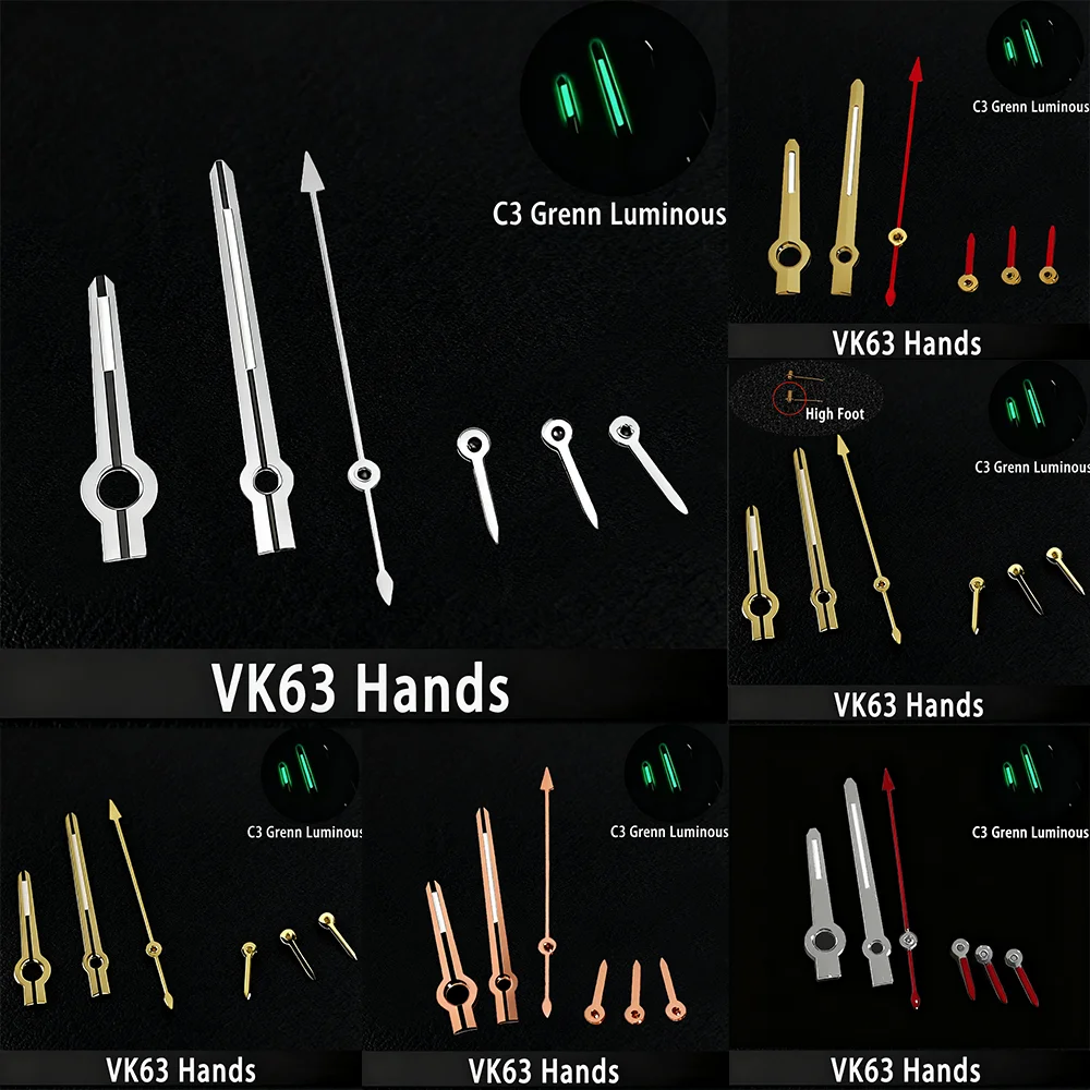 VK63 الأيدي عالية الجودة C3 الأخضر مضيئة ساعة اكسسوارات الأيدي مناسبة ل VK 63 حركة الكوارتز أجزاء الساعات الرجالية