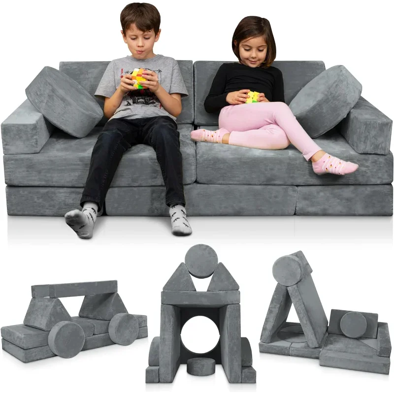 14pcs Modular Kids Play Couch, Child Sectional Sofa Fortplay Bedroom and Playroom Furniture for Toddlers, Convertible