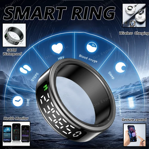 Imagen 1 del producto Nuevo Anillo inteligente inalámbrico R12 para hombres y mujeres, pantalla LED, Monitor de ritmo cardíaco, oxígeno en sangre, salud, deporte, 5ATM, resistente al agua