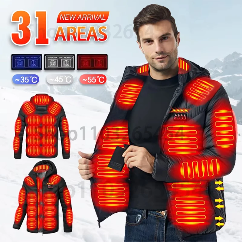 31 zones commutateur intelligent USB veste chauffante électrique hommes femmes veste chauffante imperméable Polyester veste thermique longs Johns hiver