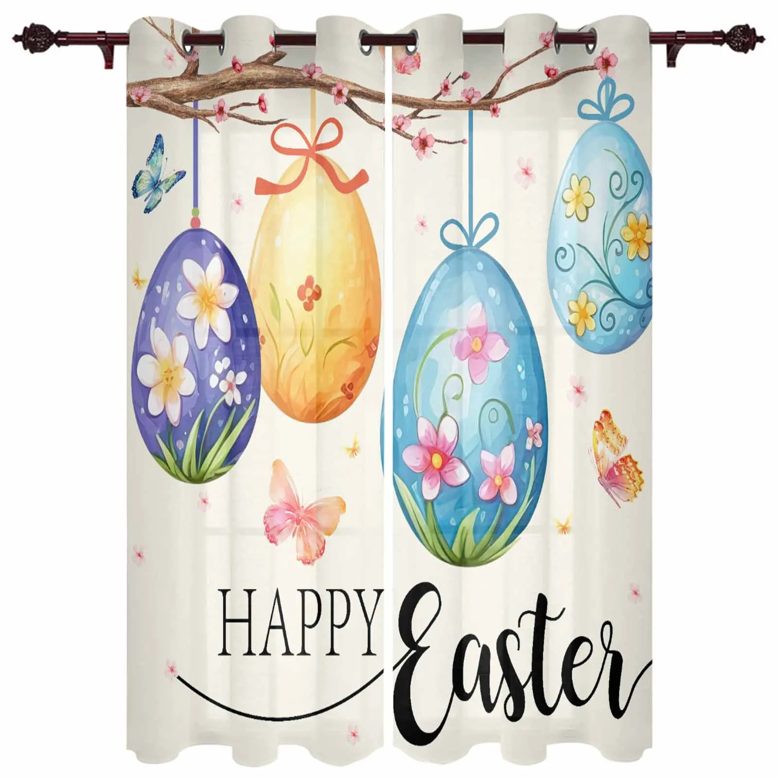 Easter Eggs On Tree Branch Window Curtains for Living Room Bedroom Curtain Modern Kitchen Blinds Drapes Curtains