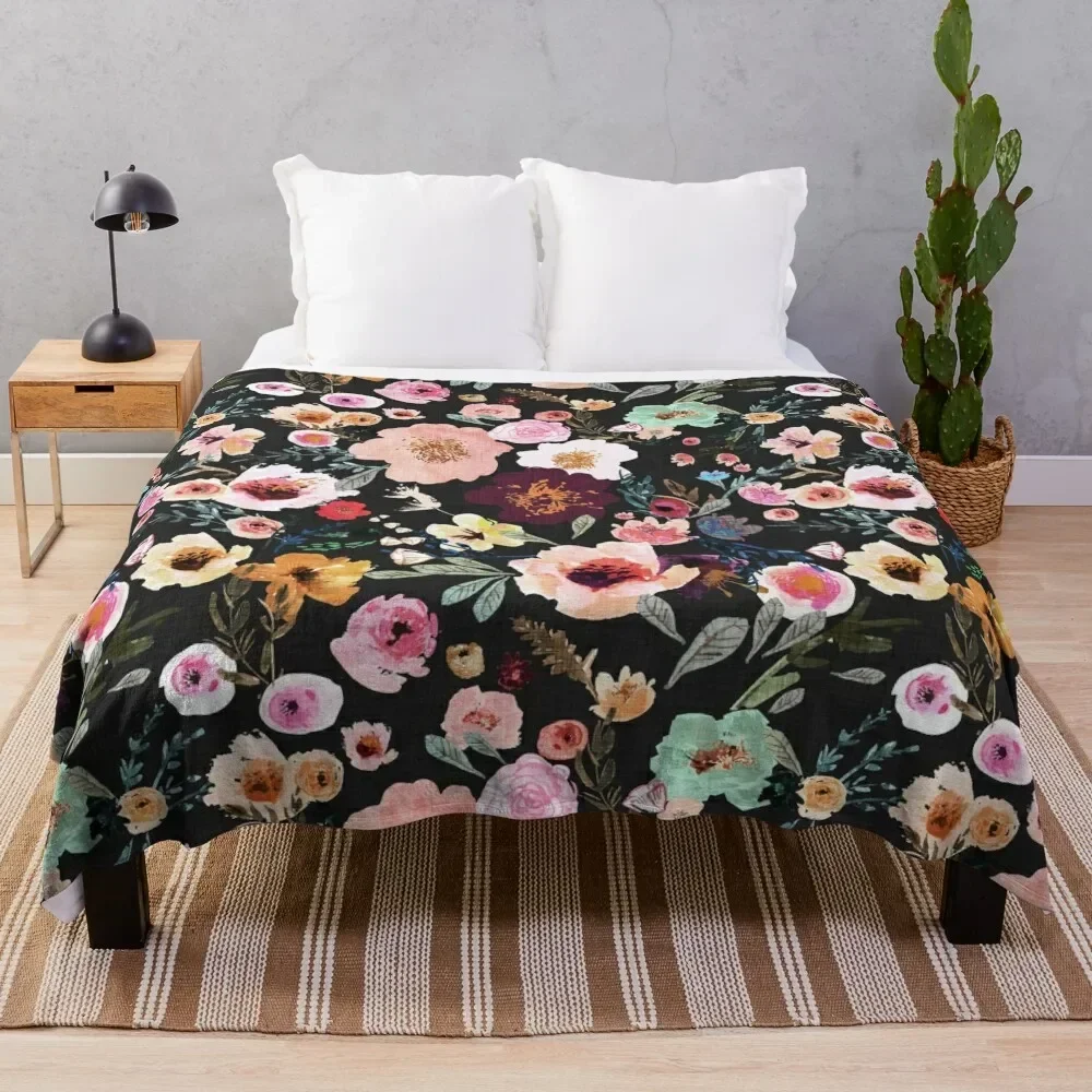 Burst into Bloom (midnight) Throw Blanket Shaggy Sofa Throw Decorative Beds Blankets