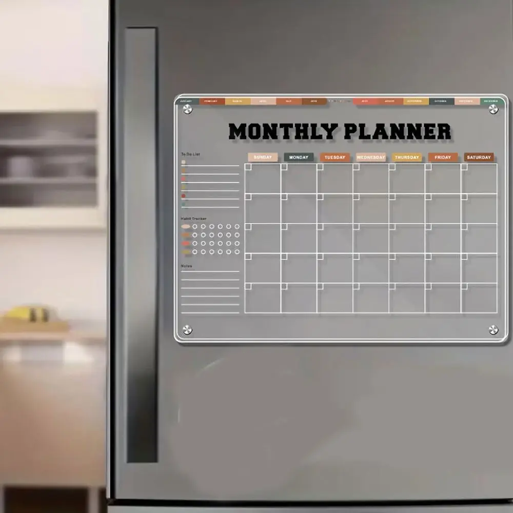 Accesorios de calendario acrílico magnético reutilizable, tablero de borrado en seco Universal fácil de borrar, calendario de nevera transparente duradero