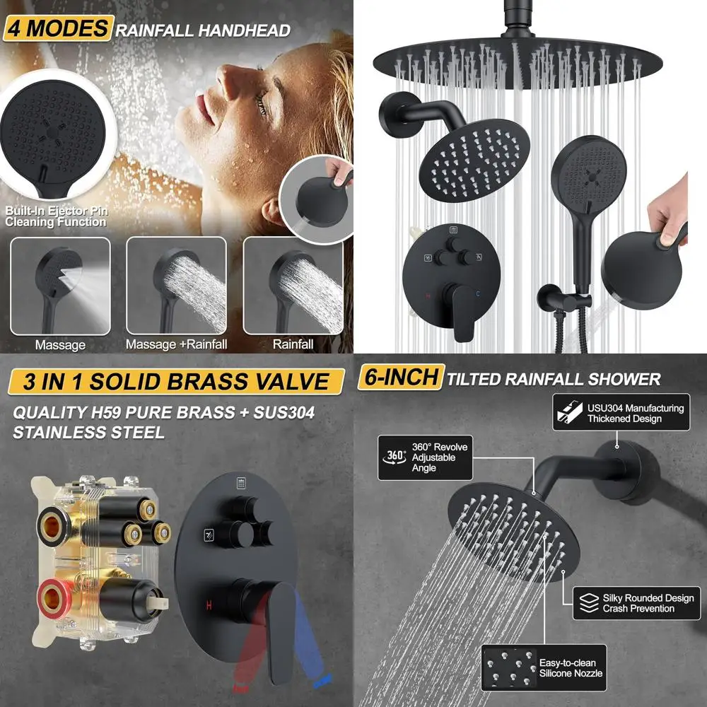 

12 Matte Black Ceiling Shower System with Rainfall and Handheld Spray