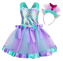 Jurebecia Mermaid Jurk Meisjes Halloween Prinses Party Dress Up Tulle Mesh Rainbow Tutu Rok Vis Schaal Pailletten Outfits