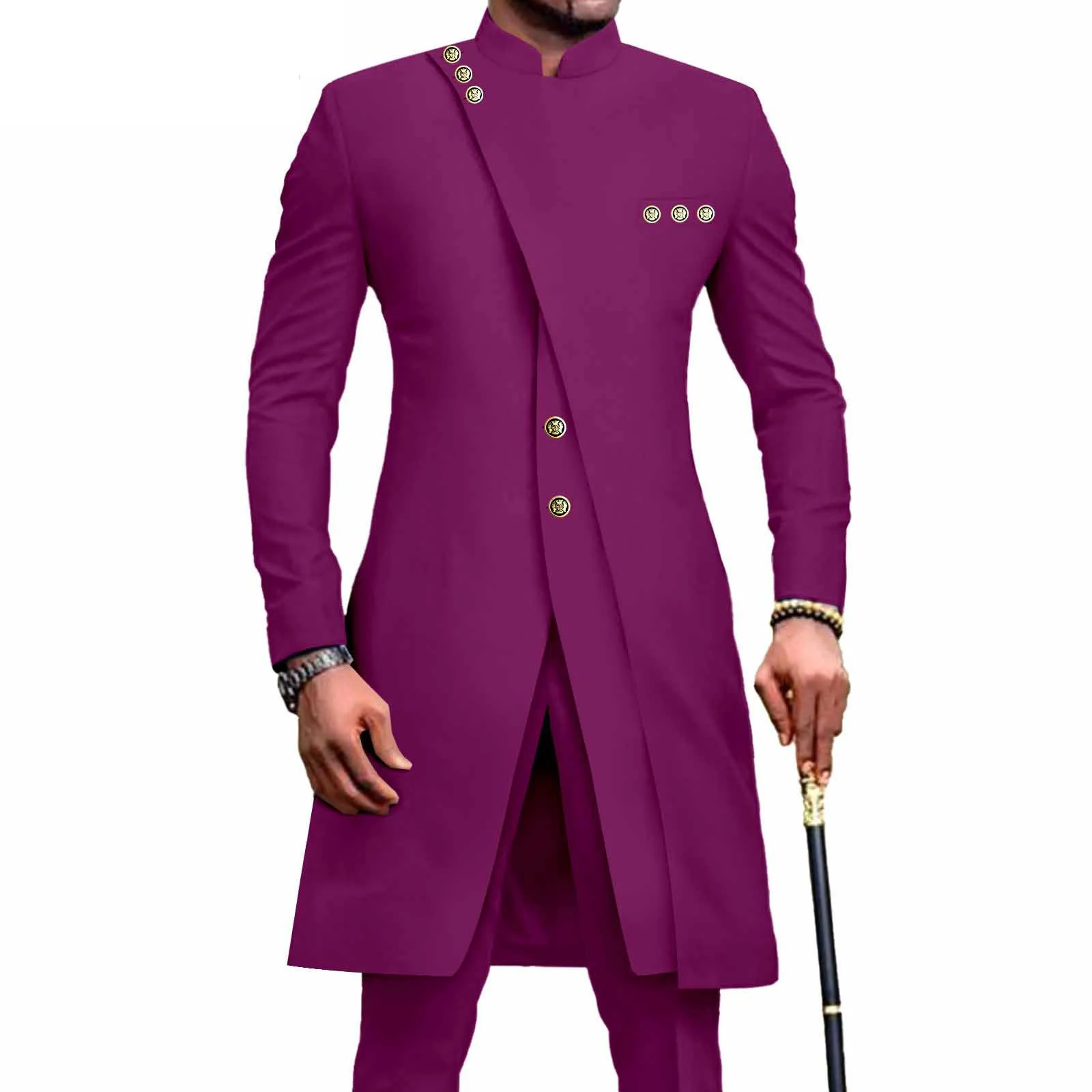 Men's African Style 2 Piece Formal Blazer Suit Single Breasted Button Wedding Groom Tuxedo Elegant Set with Party Pants