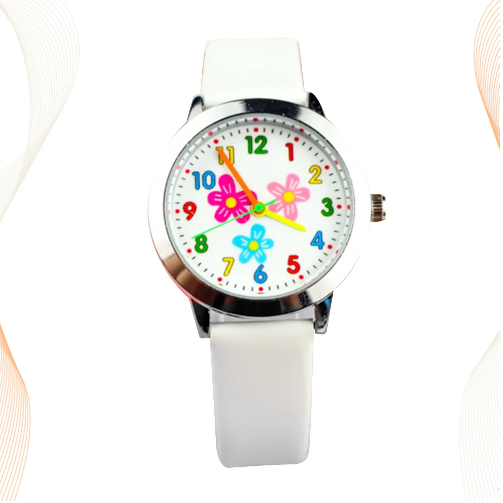 

Cute Flower Pattern Kids Watch Creative Quartz Design Comfortable Durable Birthday Gift For Children Students White Color