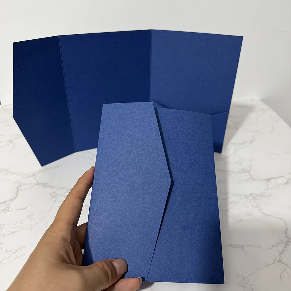 25pcs Blank Pocketfold Card Invitation DIY wedding paper envelope，navy blue