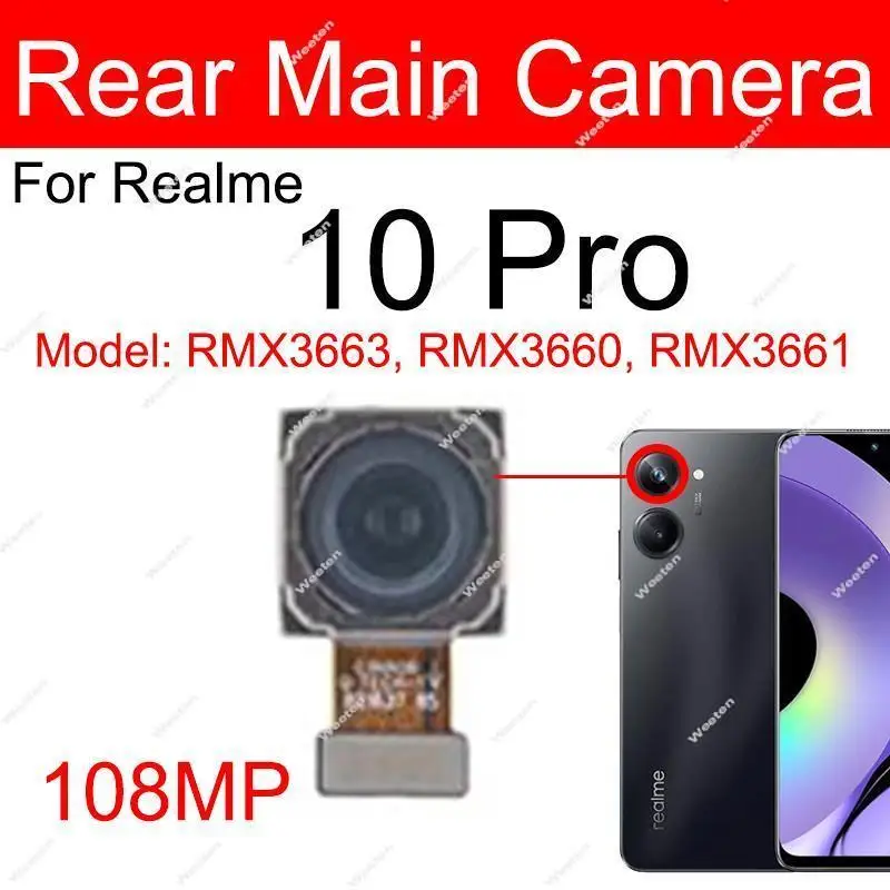 For Realme 10 10 Pro 10 Pro Plus 4G 5G Rear Back Main Front Facing Selfie Camera Module Flex Cable Parts