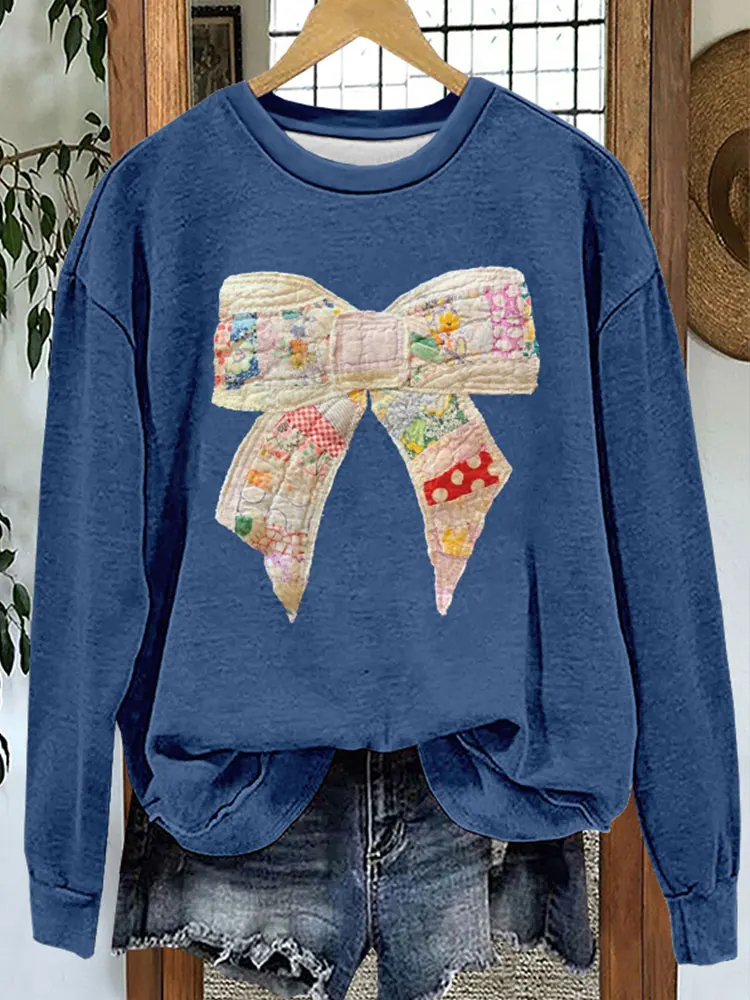 Sweet Bow Print Sweatshirt Not A Patchwork