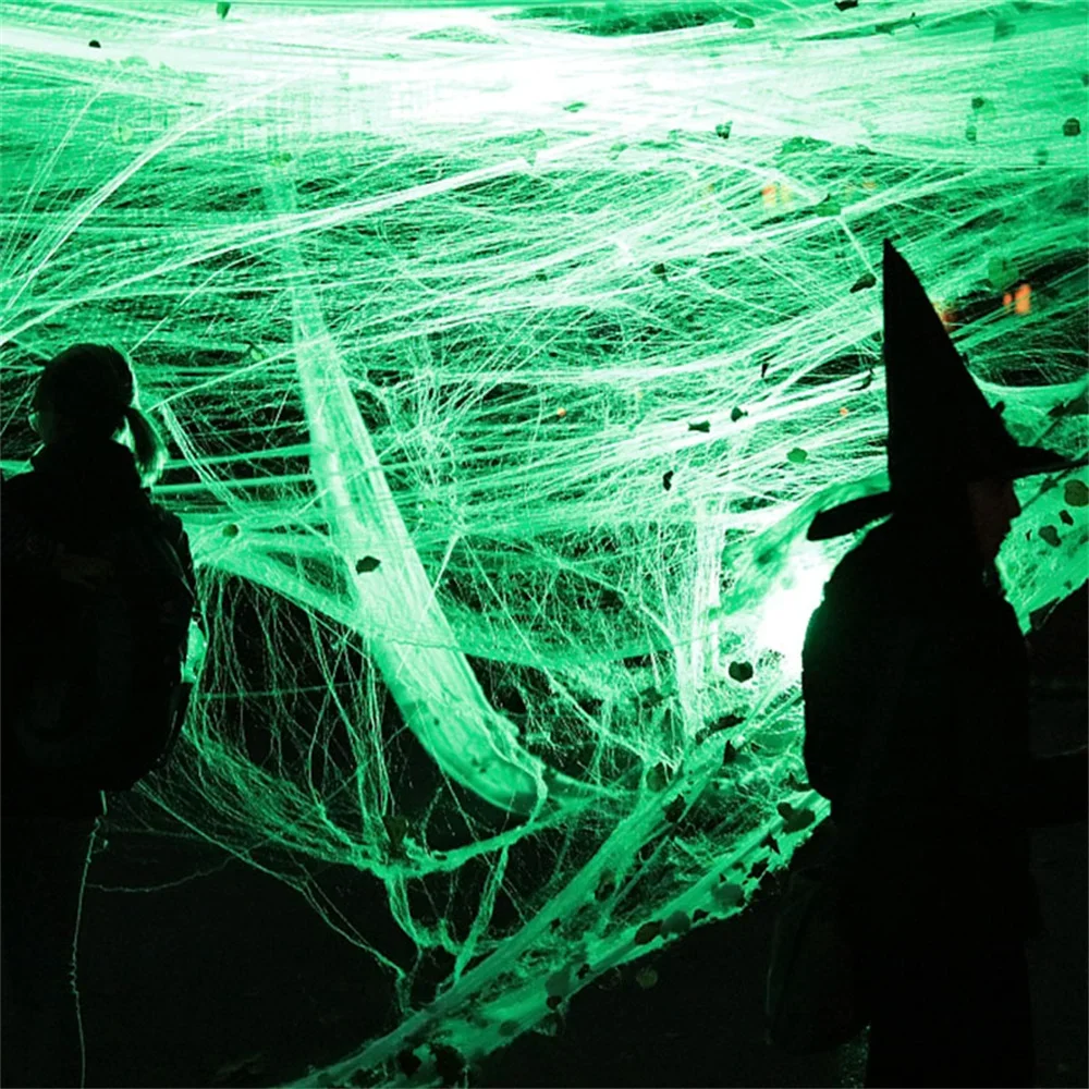 Halloween Artificial Spider Web Fake Stretchy Cobweb Glowing in The Dark Halloween Scary Party Scene Props Indoor Outdoor Decor