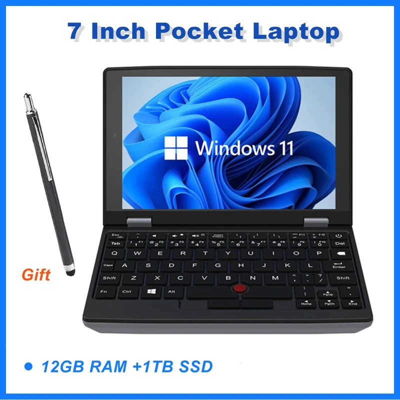 Mini Laptops Portátiles Metálicas, Pequeños Notebooks con Windows 11, Pantalla Táctil de 7 Pulgadas, Oficina, N4000, 12GB+1TB, IPS, Netbook, Microcomputadora