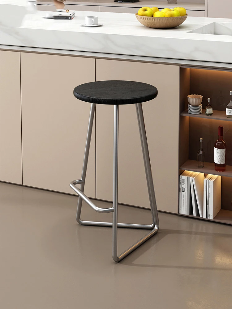 

European Art Style Coffee Shop High Foot Stool Ironwork Design Bar Stool Simple Light Luxury Home Bar Counter Round Stool