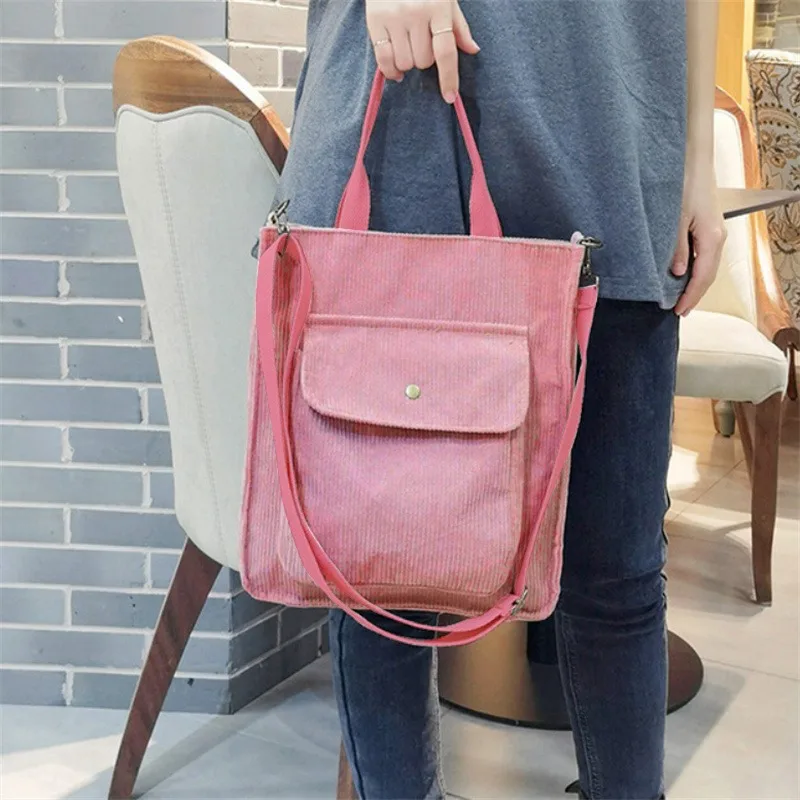 Corduroy Bag For Women 2023 Shopper Bag Designer Handbag Autumn And Winter Girls Student Bookbag Female Canvas Shoulder Bag