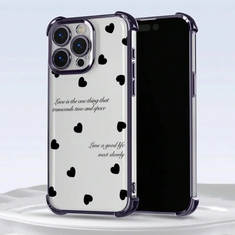 Electroplating Airbag Shockproof Phone Case For iPhone 17 16 15 14 13 12 11 Pro Max Plus Air 17e 16e Love Heart Pattern  Cover