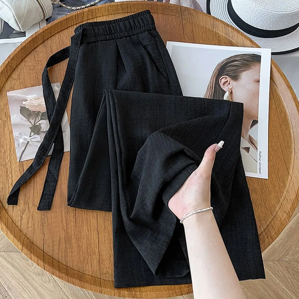 High Waist Ice Silk Wide Leg Pants Women's Individual Design Sensation Small Audience Casual Trousers Summer 2025
