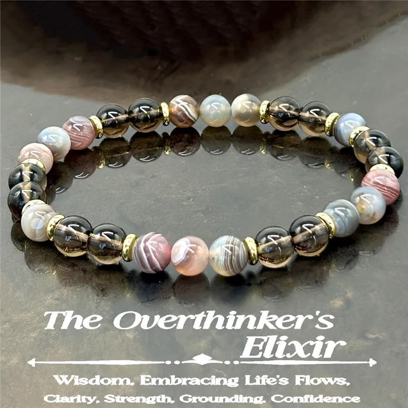 1pc/Overthinker bracelet made of Botswana agate and smoky quartz handmade jewelry for men and women wisdom and strength jewelry
