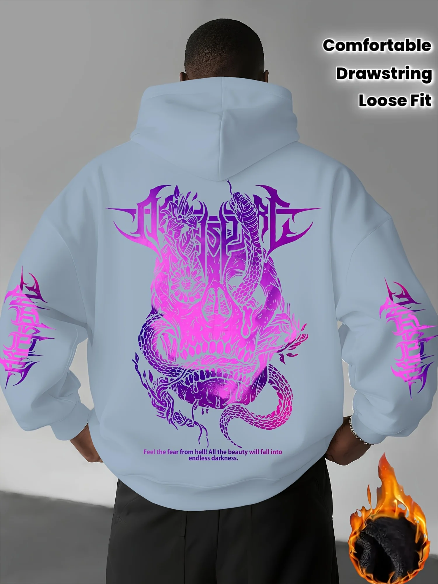 Sweat à capuche pour hommes, sweat-shirt gothique avec image de serpent de Dragon, pull à capuche coupe ample avec capuche à cordon pour l'automne/hiver