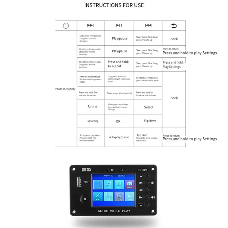 

L62A 2X портативный HD автомобильный полноформатный Mp5 Bluetooth 5,0 календарь-часы-будильник 2,8-дюймовый TFT-экран FM аудио модуль