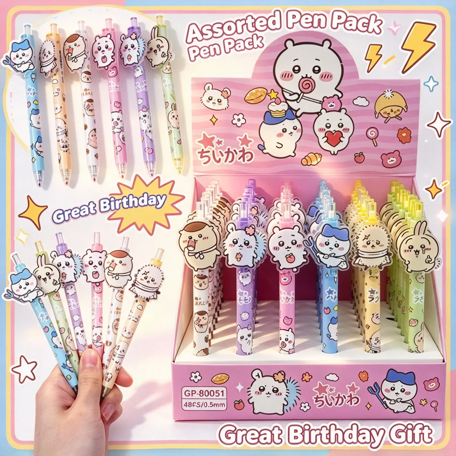 1-48pcs Cartoon Cute Chiikawa Usagi Hachiware Character Patch Press Pen Black Gel Pen Student Stationery Supplies Gift 치이카와 젤펜