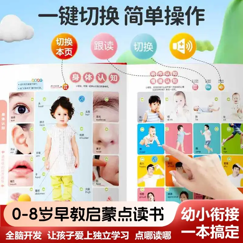 English Words Audio Talking Book, Kids Finger Point Reading Learning Toy, Intelligent Interactive Book for Preschool Early
