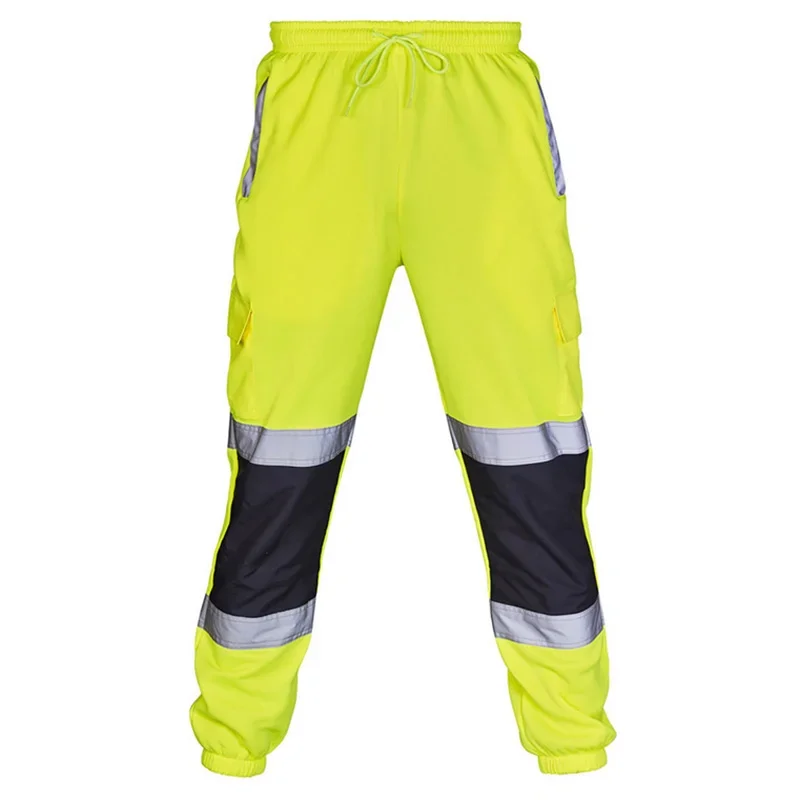 Pantalones de uniforme de trabajo para hombre, pantalones deportivos de seguridad, pantalones reflectantes a rayas, pantalones de lluvia sueltos para hombre, corredores, ropa de trabajo de retales